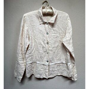 PA Company Boston Womens Small Linen Boxy Shell Button Blouse Ivory Lagenlook